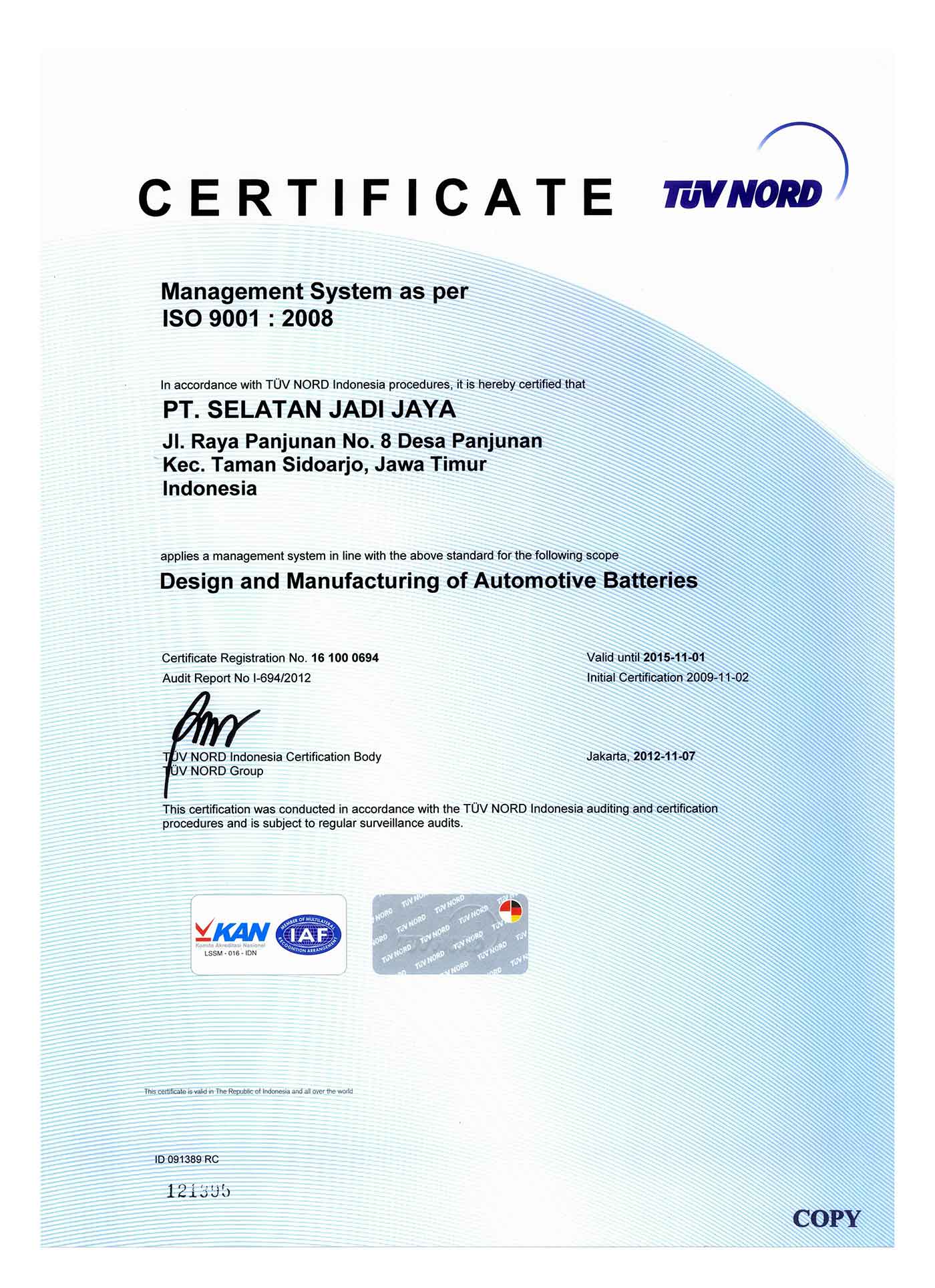Certificate TuV Nord